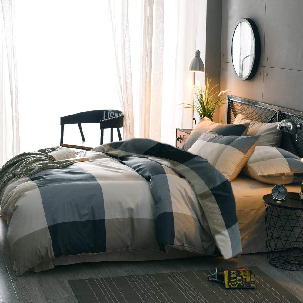 Modern Plaid Duvet Cover Twin Geometric Grid Bedding Set 100% Cotton Checkered Comforter Cover Luxury Soft Plaid Bedding Quilt C