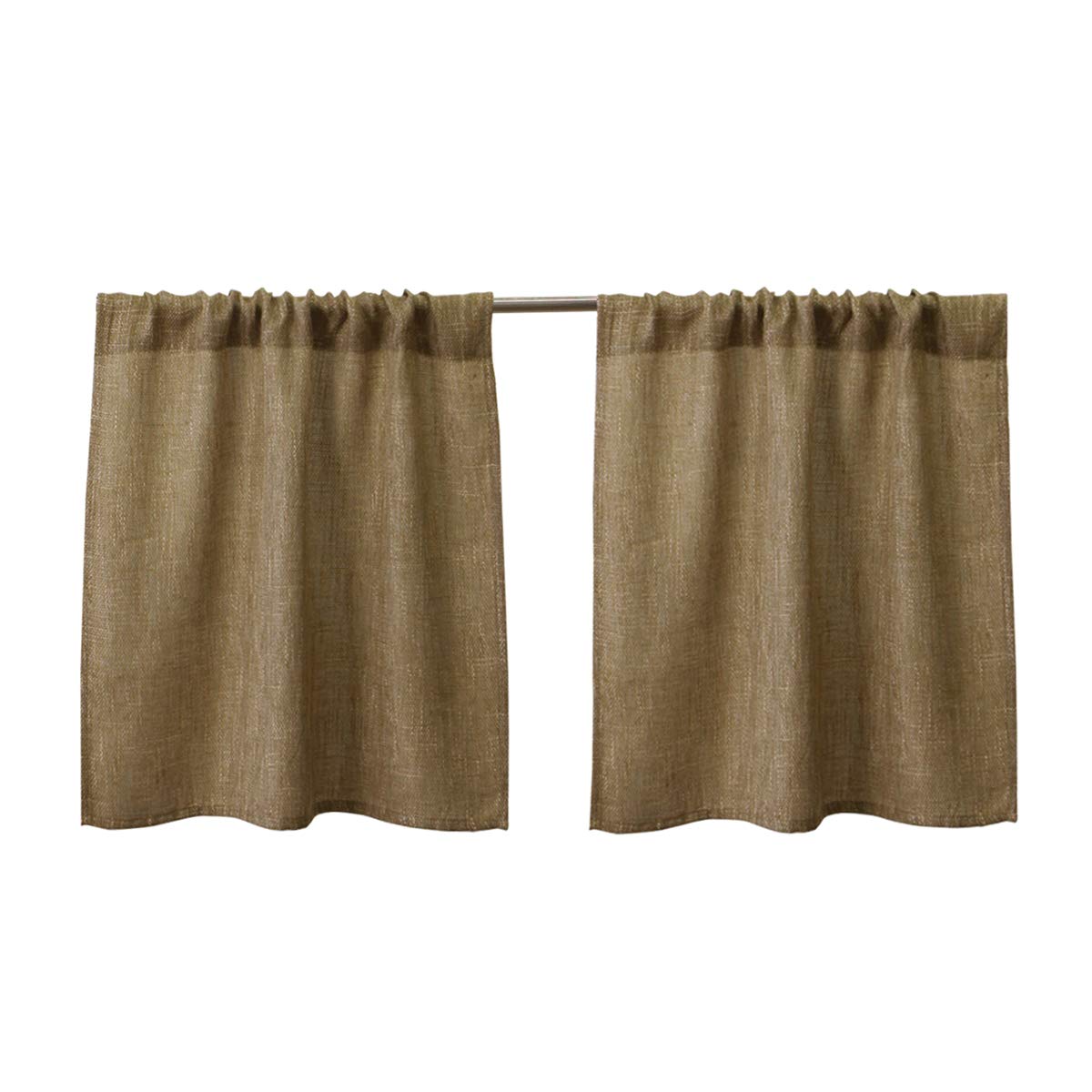 Valea Home Burlap Tier Curtains for Kitchen Rustic Tan Rod Pocket Curtains for Short Window 24 inch Linen Cafe Curtains, Set of 