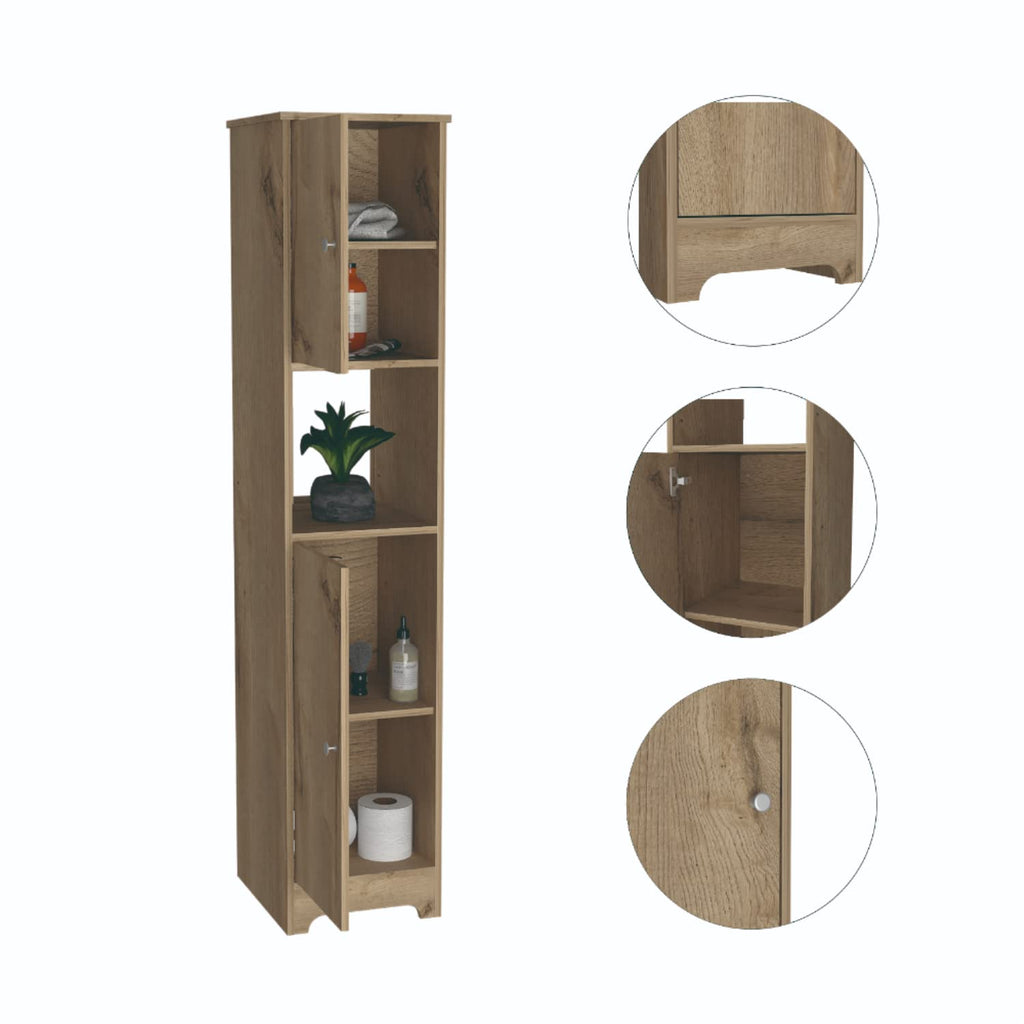 Double Door Cabinet 68.8H, 4 Interior Shelves, 1 Open Shelf, Light Oak