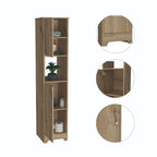 Double Door Cabinet 68.8H, 4 Interior Shelves, 1 Open Shelf, Light Oak