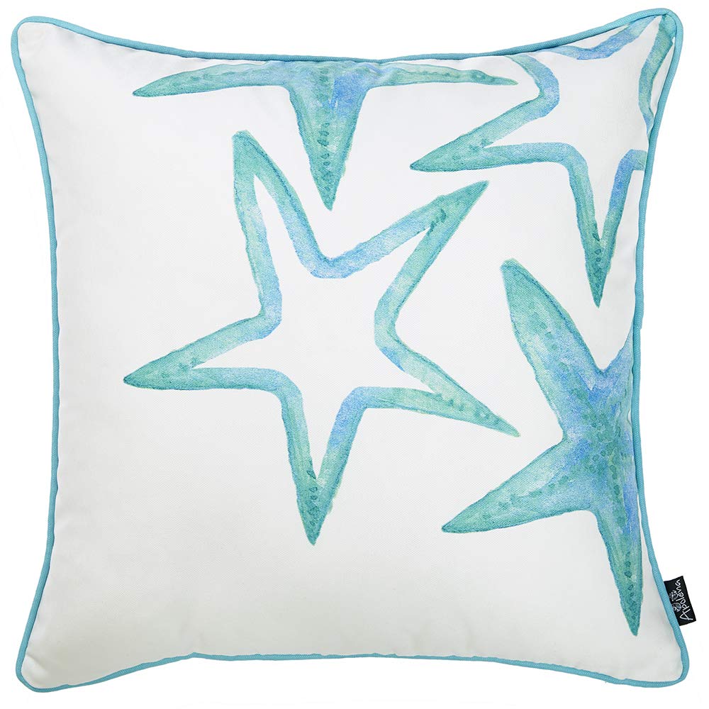 HomeRoots White Polyester 18'x18' Blue Marine Stars Decorative Throw Pillow Cover Printed