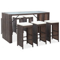 Furniking 7 Piece Garden Bar Set with Cushions Poly Rattan Brown (67kg)