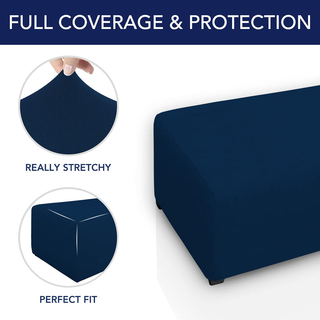 Purefit Super Stretch Soft Form Fit Ottoman Cover Rectangle - Ottoman Slipcovers For Foot Stool & Folding Storage Furniture For Living Room With Nonslip Elastic Bottom (Small, Navy)