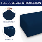 Purefit Super Stretch Soft Form Fit Ottoman Cover Rectangle - Ottoman Slipcovers For Foot Stool & Folding Storage Furniture For Living Room With Nonslip Elastic Bottom (Small, Navy)