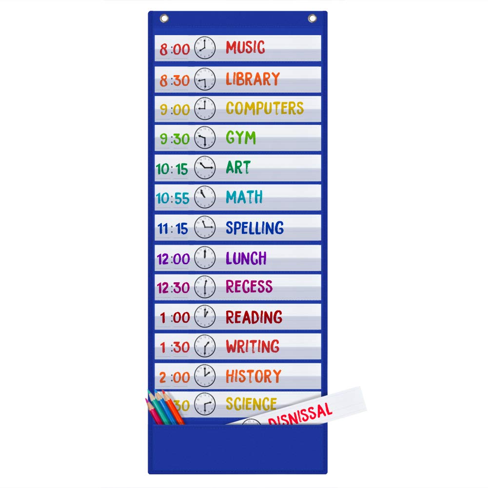 Godery Scheduling Pocket Chart, 13+1 Pocket, Daily Class Schedule Pocket Chart With 18 Dry-Eraser Cards, Ideal For Classroom Off