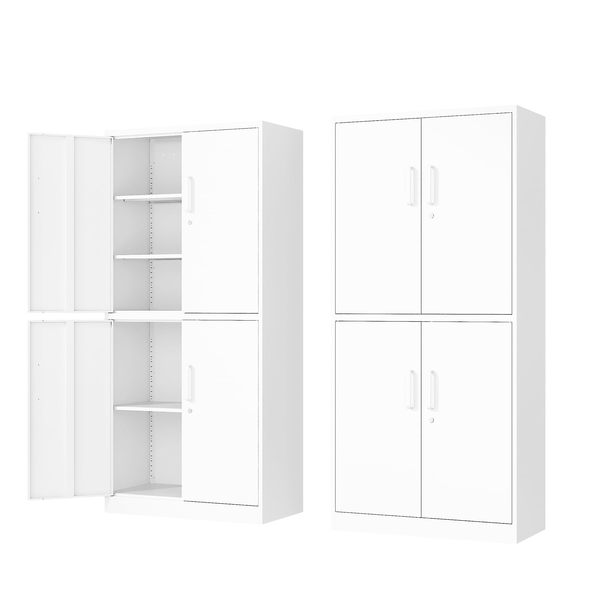 Fesbos 71    Metal Storage Cabinet-Lockable File Cabinet Garage Tool Cabinet with Doors and Shelves-Tall White Steel Cabinet for