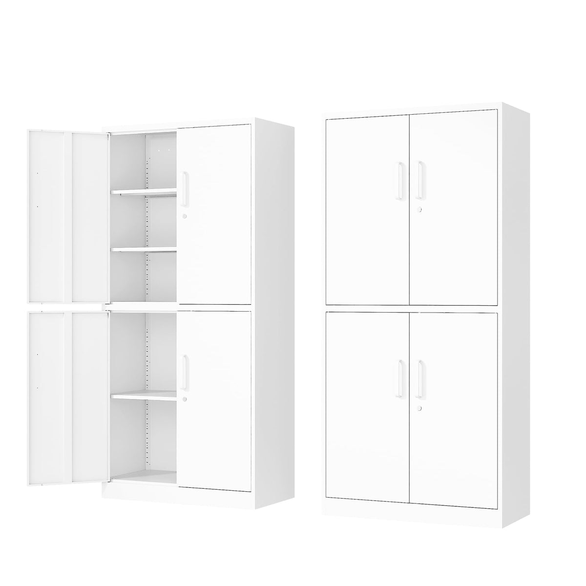 Fesbos 71    Metal Storage Cabinet-Lockable File Cabinet Garage Tool Cabinet with Doors and Shelves-Tall White Steel Cabinet for