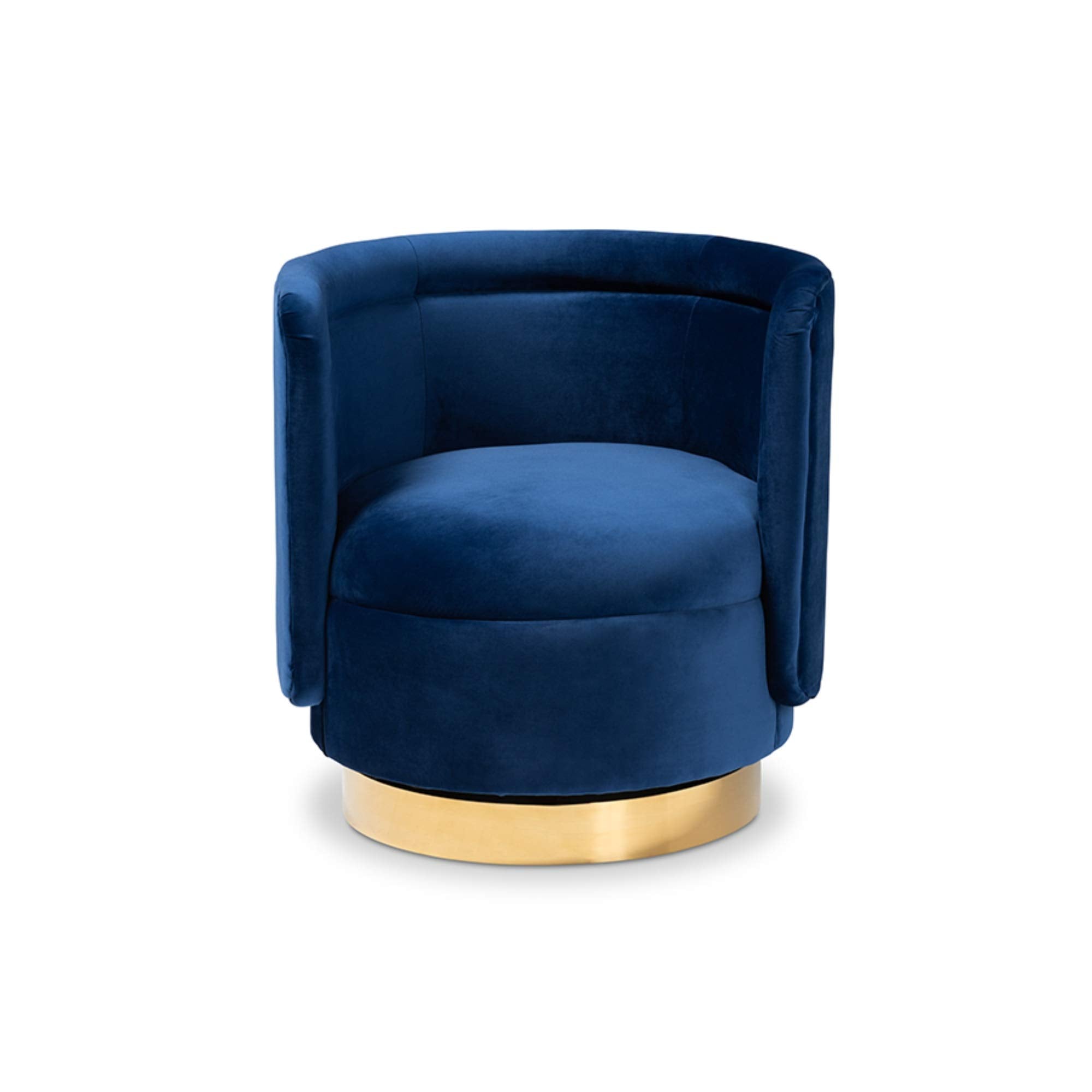 Baxton Studio Saffi Glam and Luxe Royal Blue Velvet Fabric Upholstered Gold Finished Swivel Accent Chair