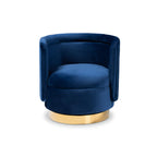 Baxton Studio Saffi Glam and Luxe Royal Blue Velvet Fabric Upholstered Gold Finished Swivel Accent Chair