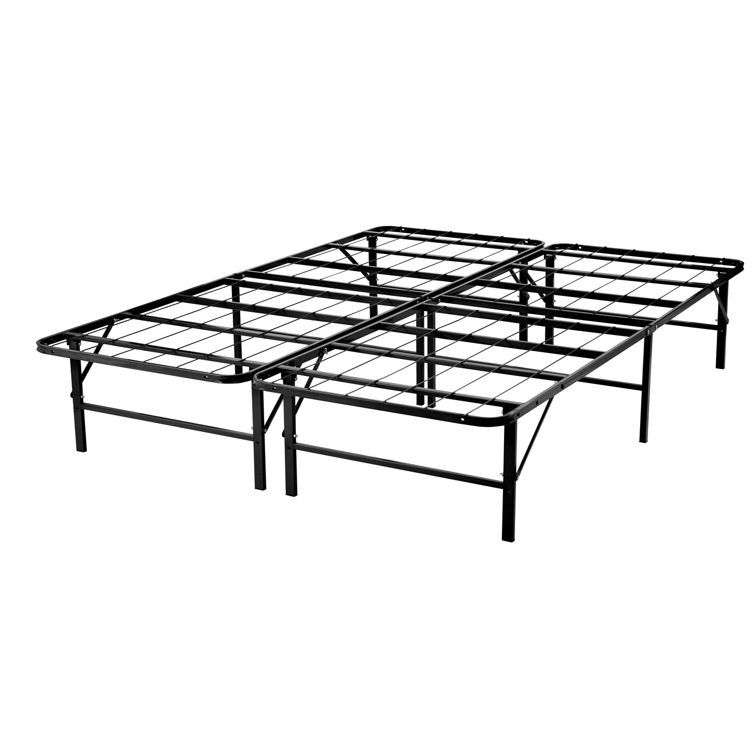 Tool Free Assembly 14' Queen Bed Frame Heavy Duty Foldable Bed Frame Folding Bed Frame With Steel Metal Slats Box Spring Replacement 600Lbs Capacity Platform Bed Queen Bed Frame Size, Black