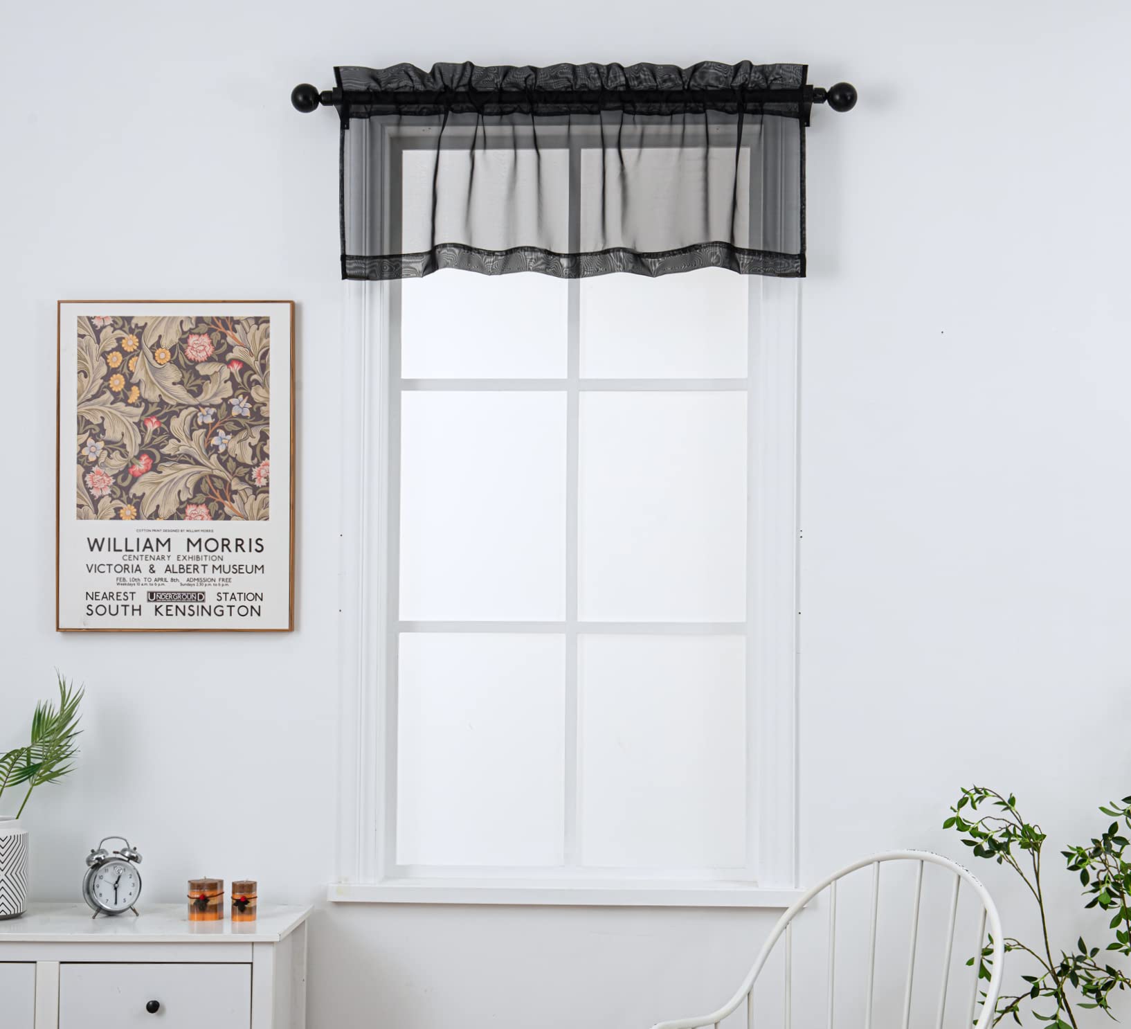 Pi Black Sheer Valance Tier Curtains 18 Inch Length, Voile Small Window Valance For Kitchen/Café Tier Rod Pocket 1 Panel (Black, W52Xl18)