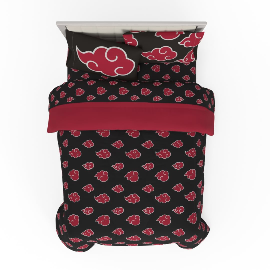 Franco Collectibles Naruto Anime Akatsuki Bedding 7 Piece Super Soft Reversible Comforter And Sheet Set With Sham, Queen, (Offic