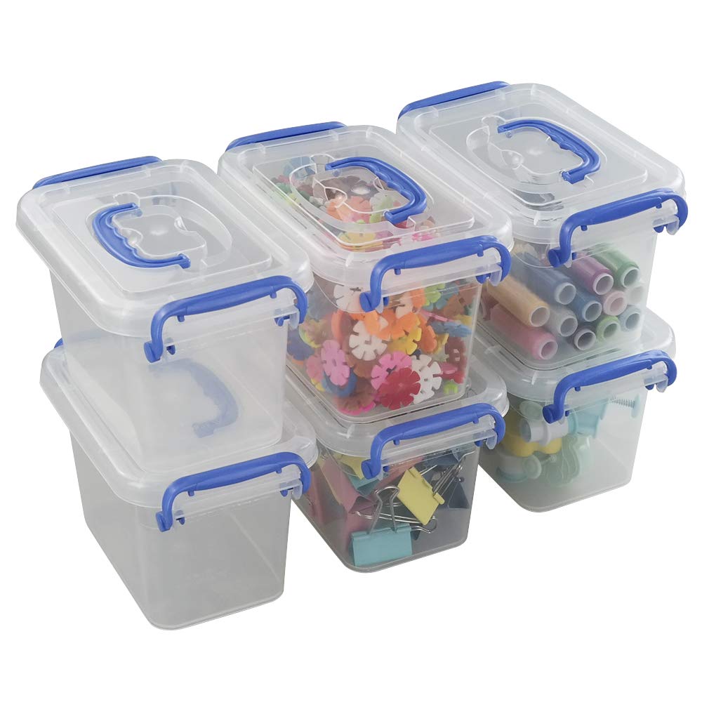 Morcte 1.5 L Mini Plastic Storage Bin, Clear Small Latch Box, Pack of 6
