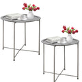 Garden 4 You End Table Set Of 2, Outdoor Side Table, Small Patio Table Metal Side Table, Round Folding Side Table, For Outdoor And Living Room,Grey