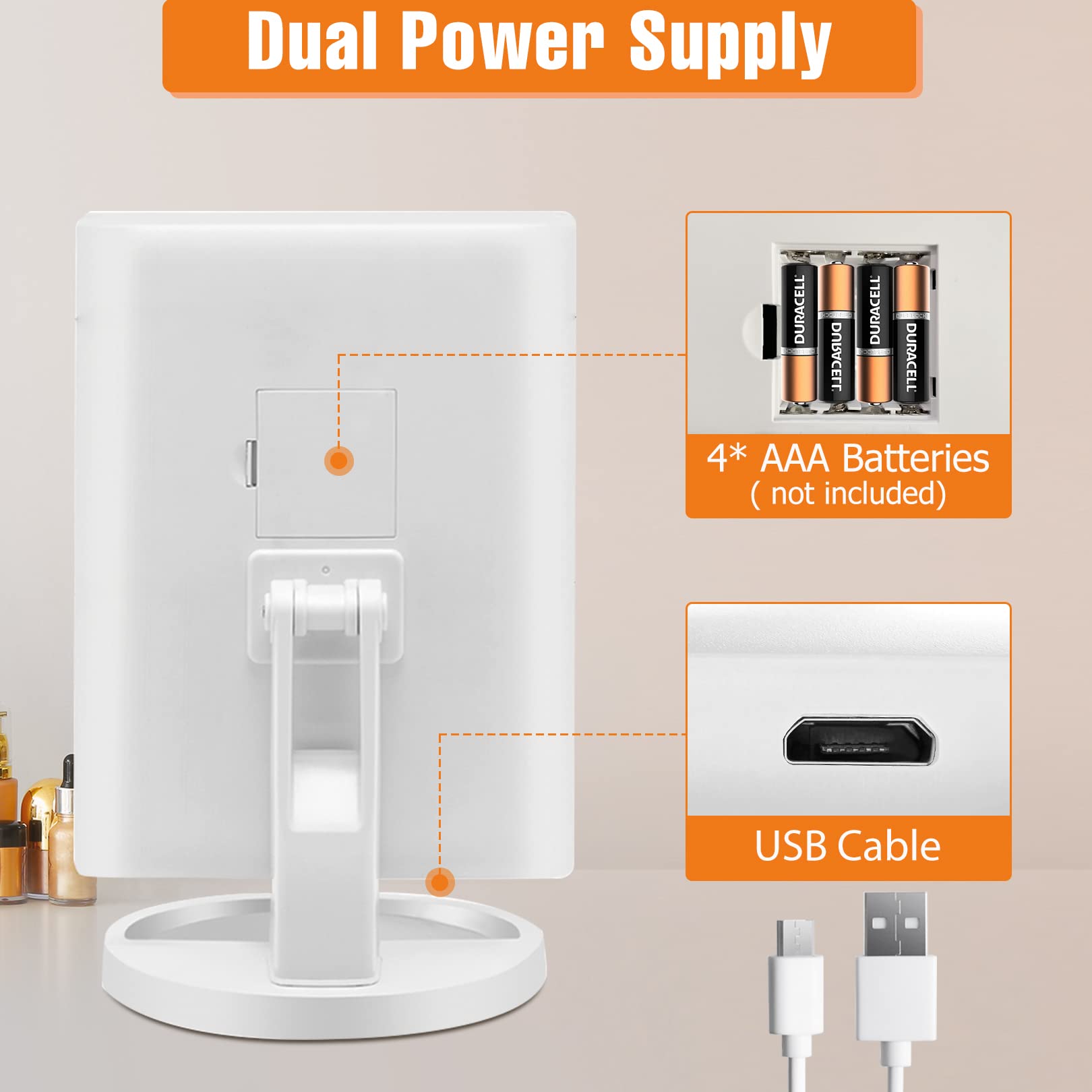 Fascinate Trifold Vanity Mirror With Lights, Lighted Makeup Mirror 2X/3X Magnification, 21 Led Touch Dimming, Dual Power 180 Rot