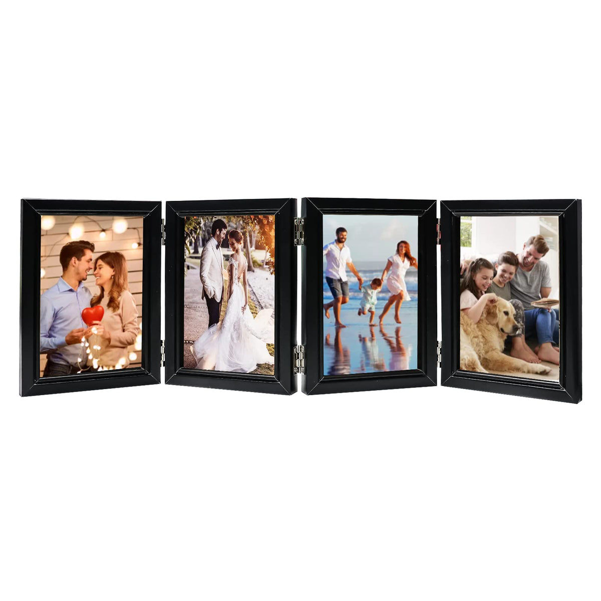 POILKMNI 4 Folding 4x6 Inch Hinged Picture Frame High Definition Natural Wood Picture Frame Rustic Desktop Acrylic Frame Family 