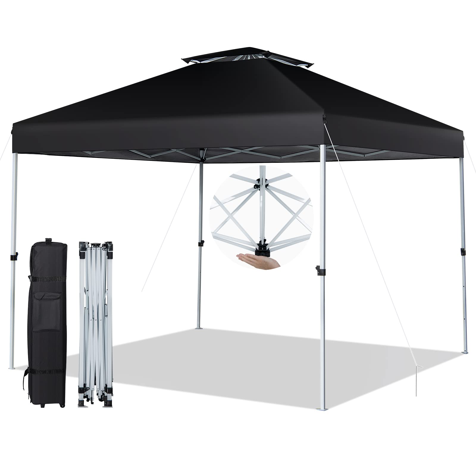 Tangkula 10X10 Ft Pop Up Canopy, Easy Set-Up Outdoor Canopy With Center Lock, Wheeled Carry Bag, Double Vented Roof, 8 Stakes, 4