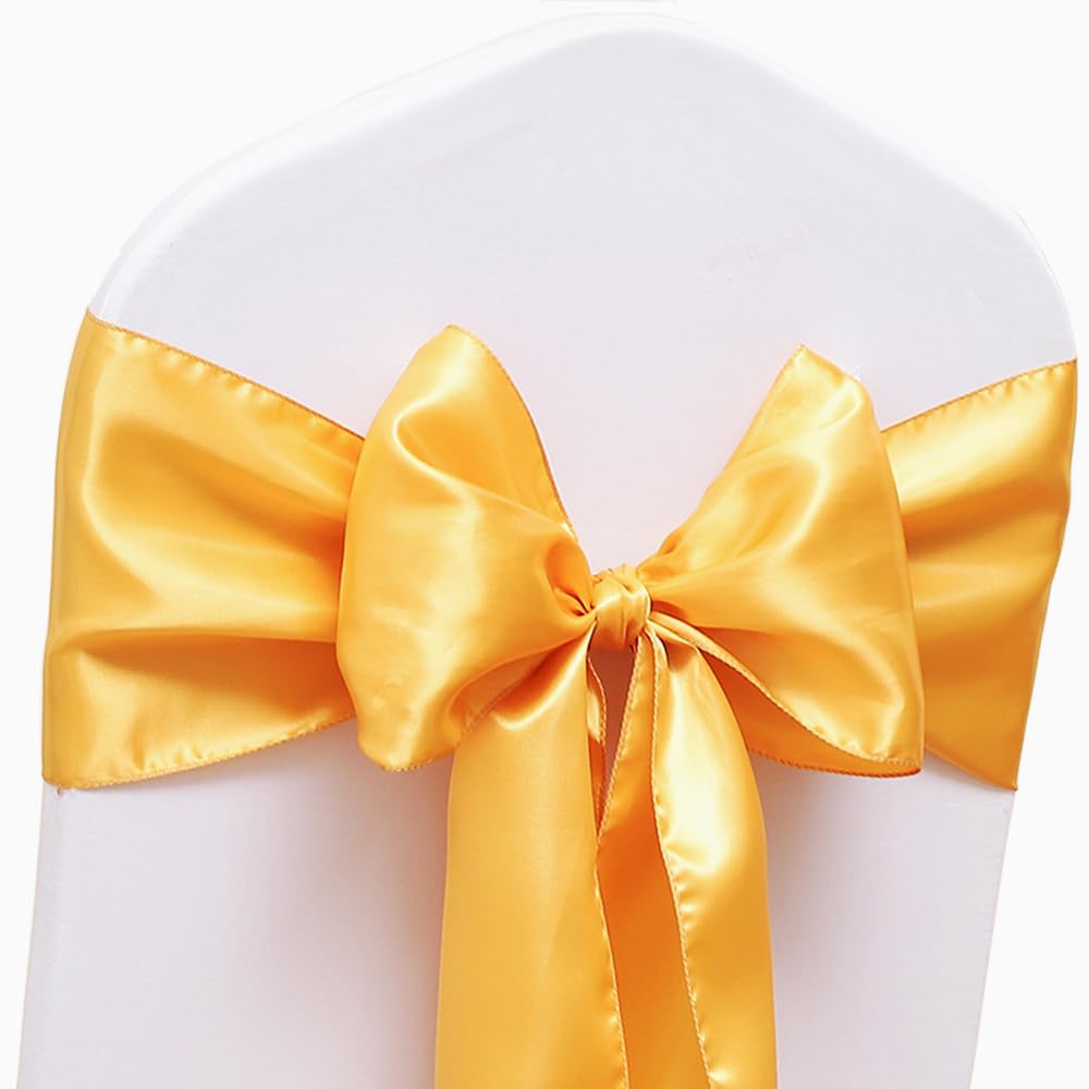 Jfdydm 50 Pack Satin Gold Chair Sashes For Christams Halloween Thanksgiving Wedding Party Decorations, Gold Sashes For Chairs,Go