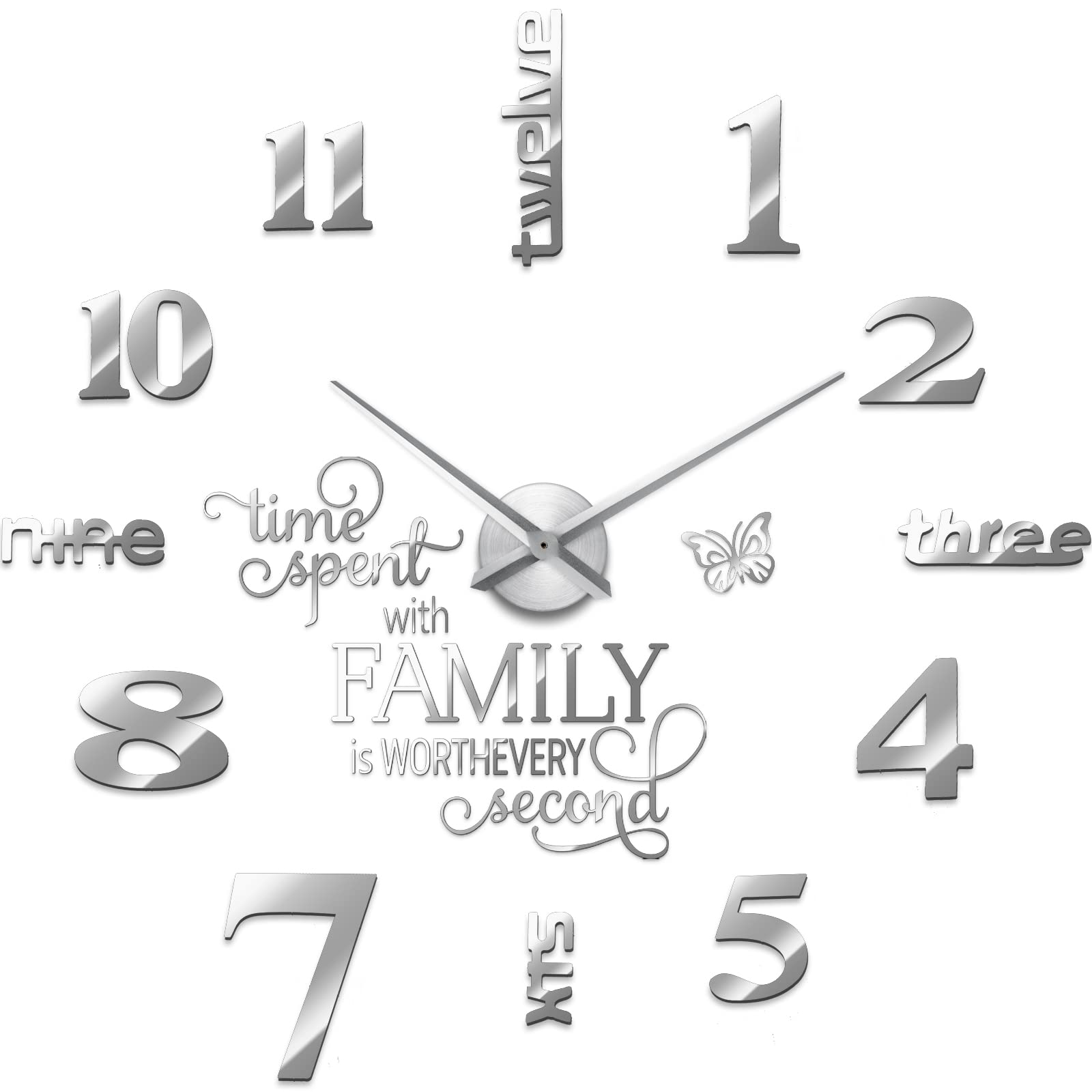 Junkin 3D Large Frameless DIY Wall Clock,Modern Decor Family Quote Wall Stickers Clock kit for Home Living Room Bedroom Office W