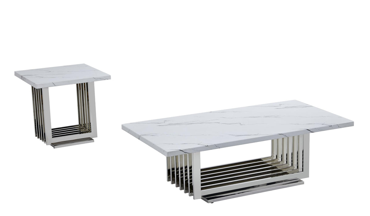 Best Quality Furniture Ct310 Coffee Table Set, 2-Piece, White/Silver