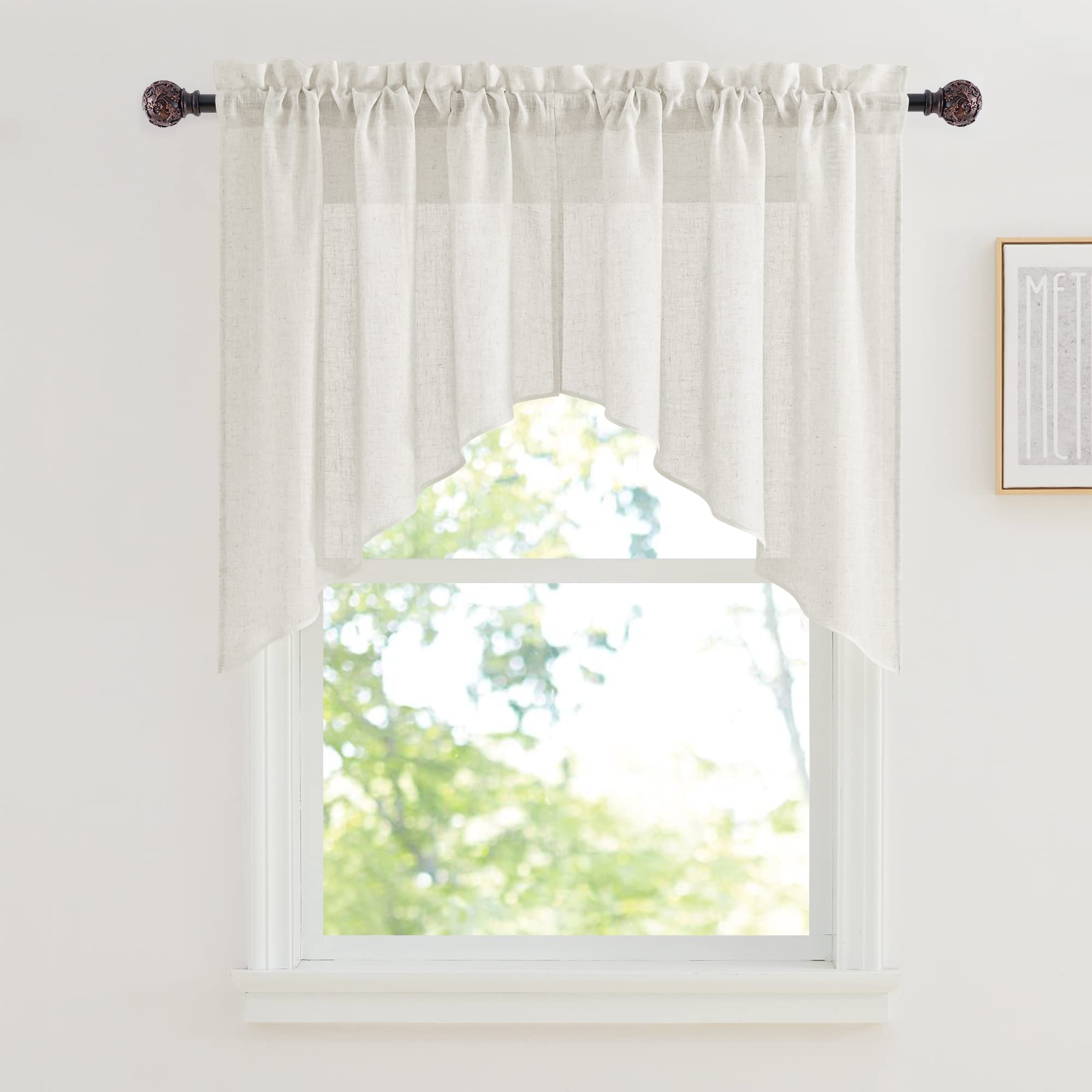RYB HOME Window Topper Curtains - Linen Sheer Curtains Window Toppers Swag Curtains Simitransparent Sheer Valances for Bedroom C