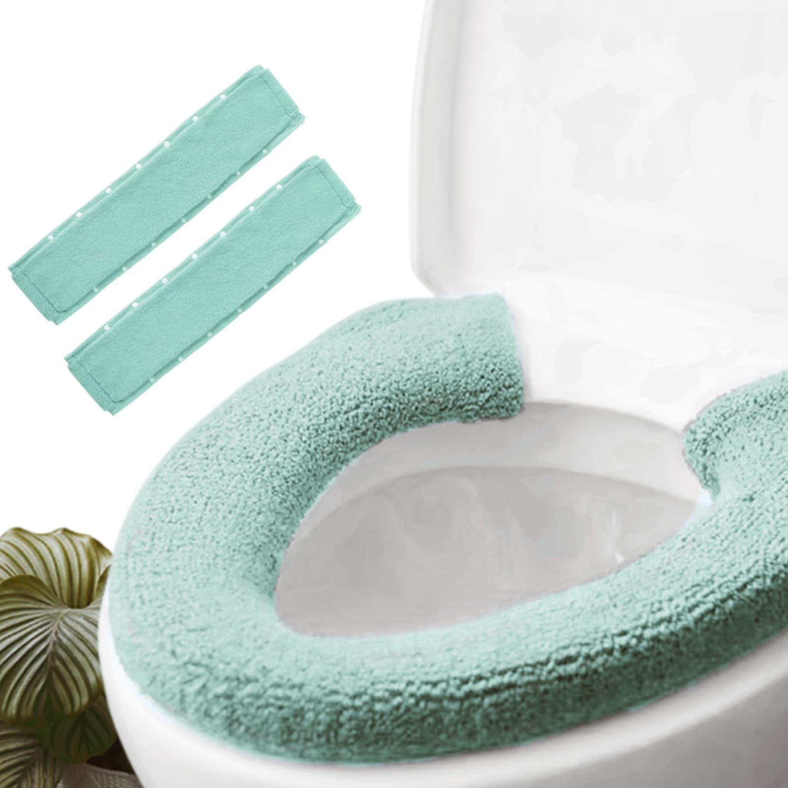 2pcs Toilet-seat Cover Warmer Cushion - Toilet seat Cover Pads Plush Warm Thick Bathroom Toilet Seat Warmer 2pcs Light Avocado G
