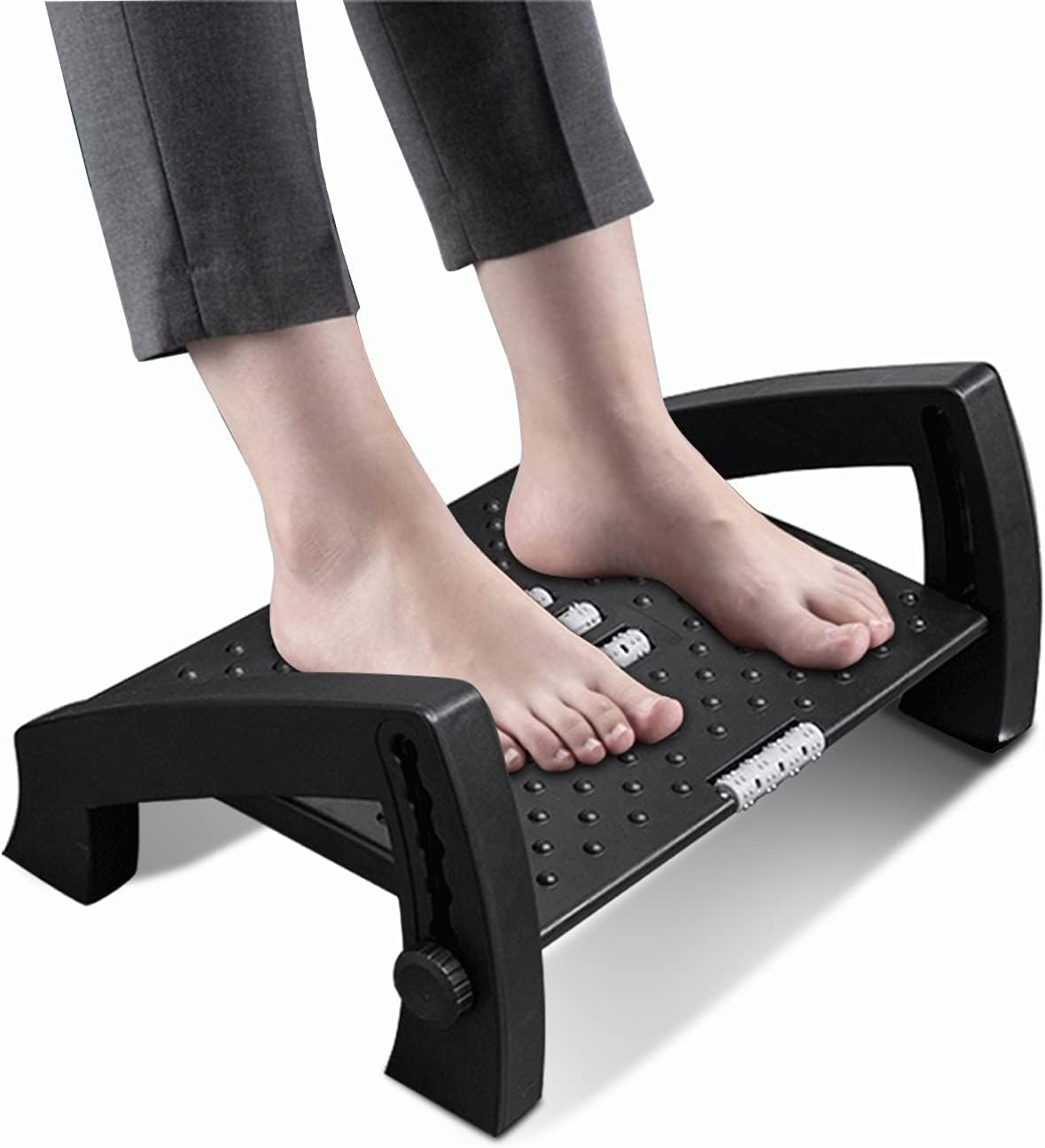 Drixty Adjustable Ergonomic Foot Rest For Office Desk With Massage Rollers, 6 Height Levels, Under Desk Foot Stool For Posture S
