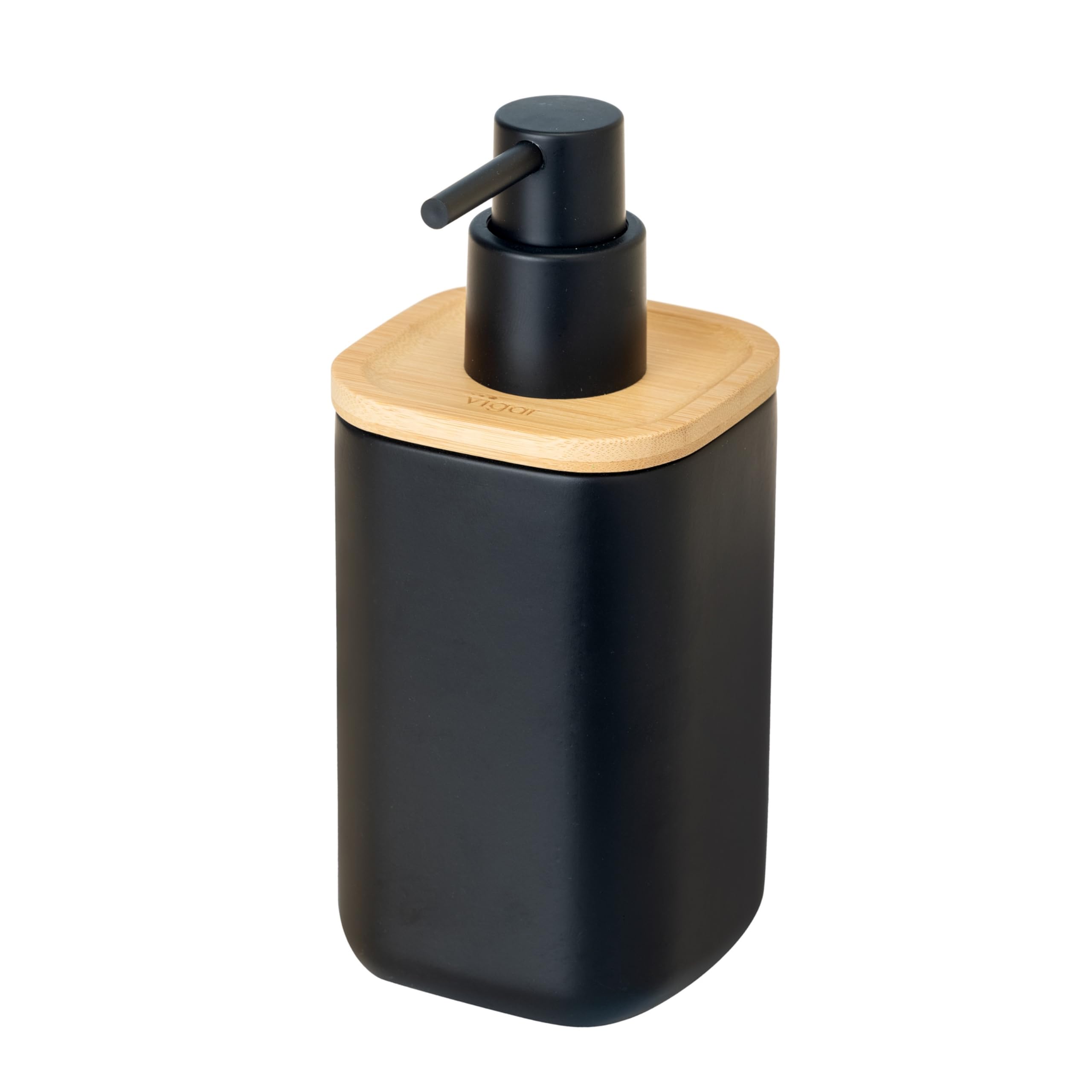 Vigar Zense Collection Cool Black Refillable Soap Dispenser, for Modern Luxury Bathroom and Kitchen, Fine Polyresin Stone and Ba