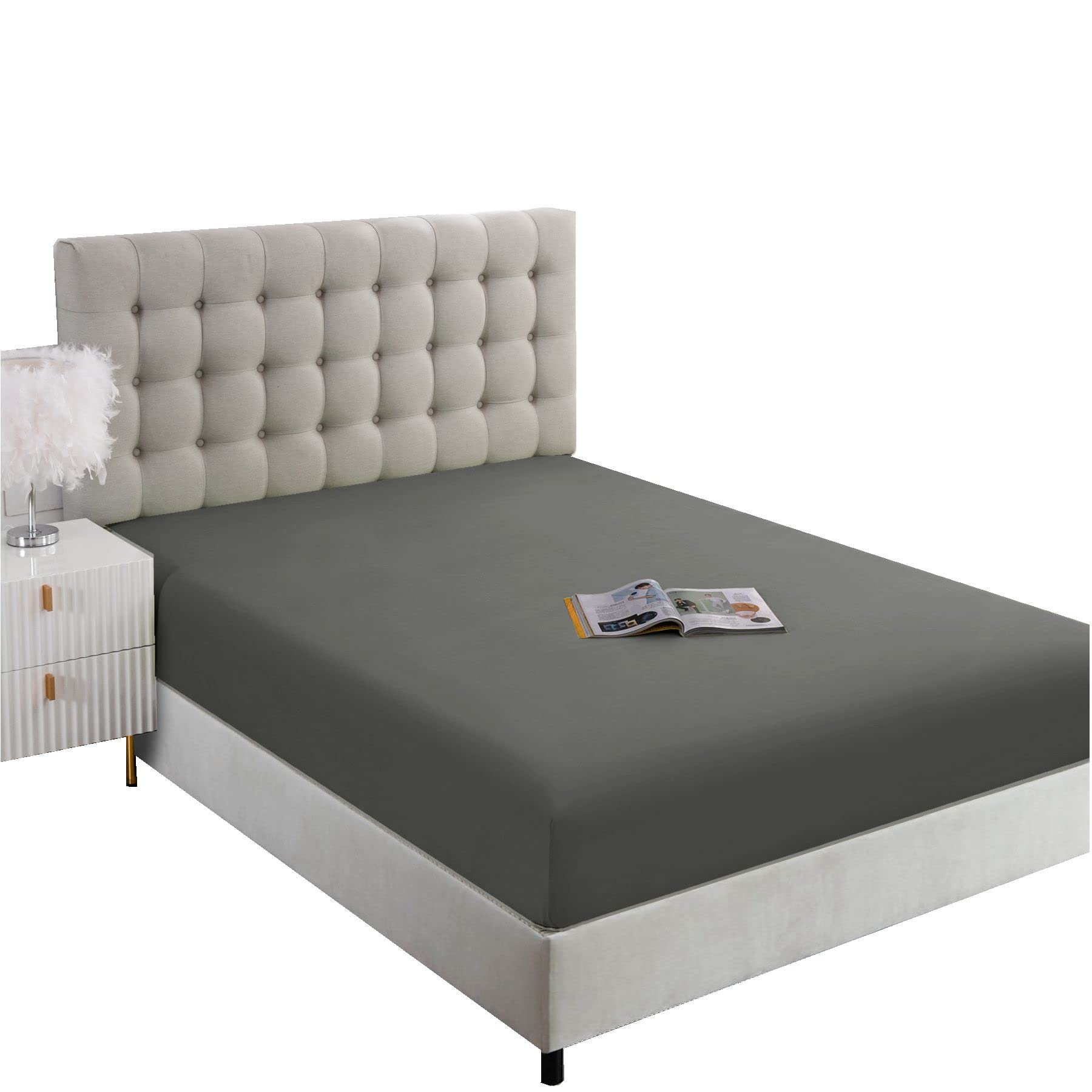 Ghooss Queen Fitted Sheet-Single Fitted Sheet Only-Deep Pocket-Premium 1500 Microfiber - Ultra-Soft Wrinkle Free-1 Pack(Dark Gra