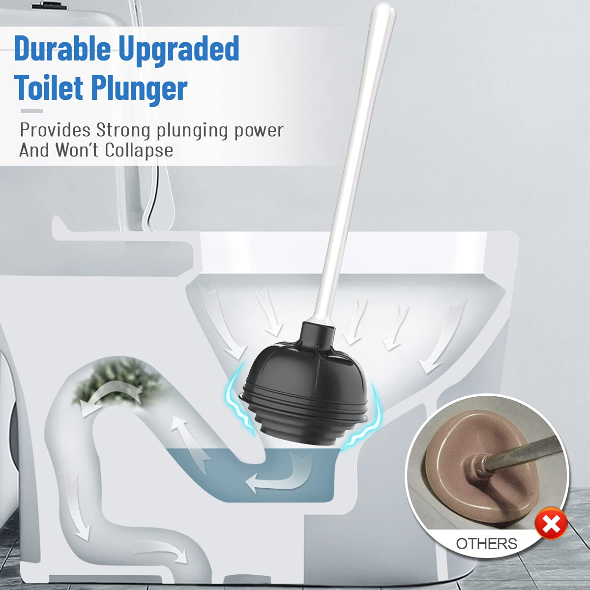 Uptronic Toilet Plunger And Brush, Bowl Brush And Heavy Duty Toilet Plunger Set With Holder, 2-In-1 Bathroom Cleaning Combo With