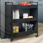 vidaXL Black Kitchen Trolley - Engineered Wood, Steel Frame, 27.6"x11.8"x32.3", Vegetable Storage Cart with Wheels & Brakes, Versatile Organizer