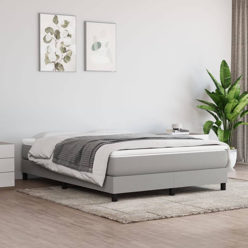 vidaXL Fabric Queen Box Spring Bed Frame 59.8x79.9 in Light Gray, Modern Design, Durable Plywood and Engineered Wood Construction