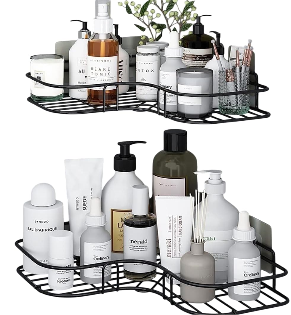 Iron Bathroom Organiser Without Drill SelfAdhesive Organizer Rack, SpaceSaving Corner Storage For Toiletries & Spices Bathroom