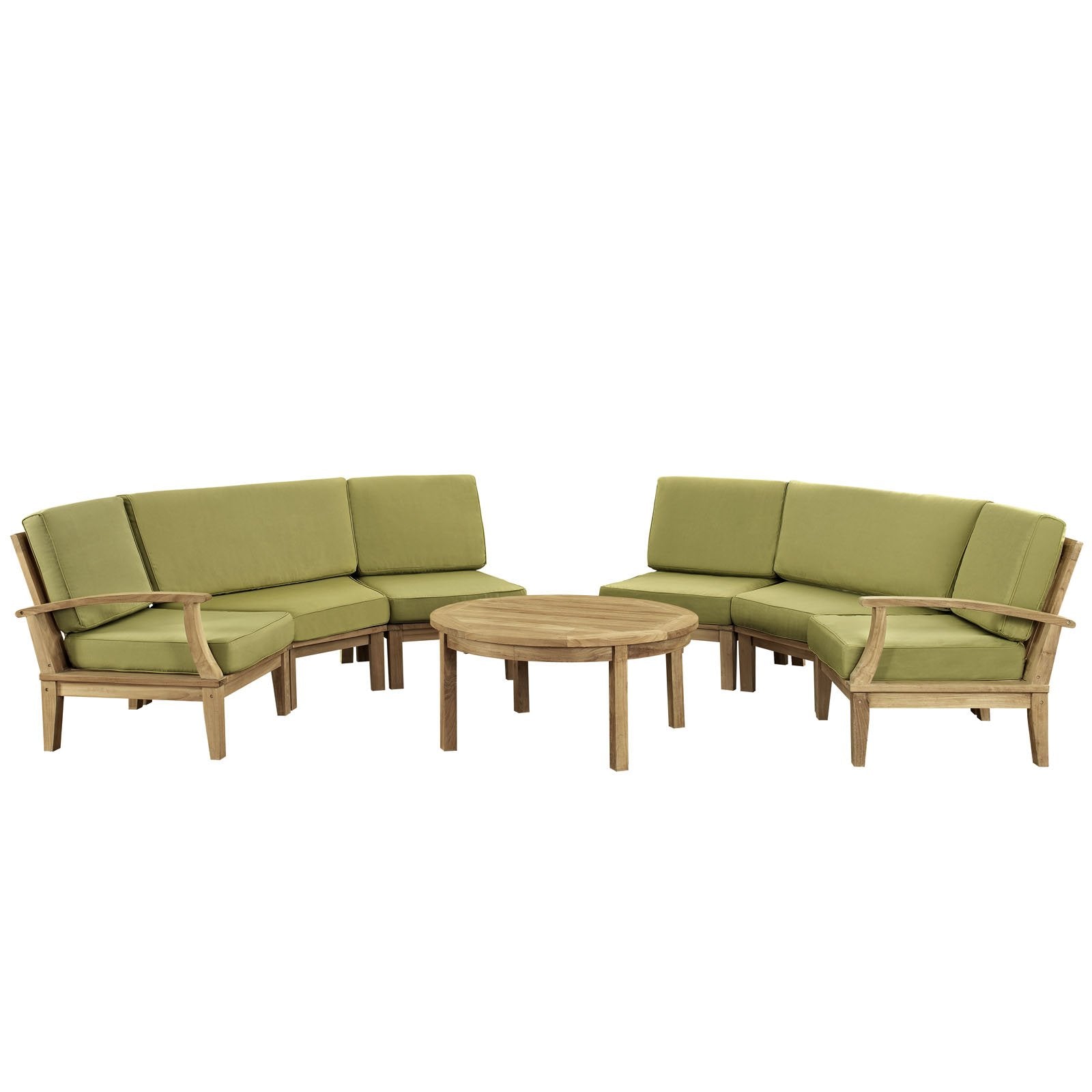 Lexmod Marina 7-Piece Outdoor Patio Teak Sofa Set, Natural Green