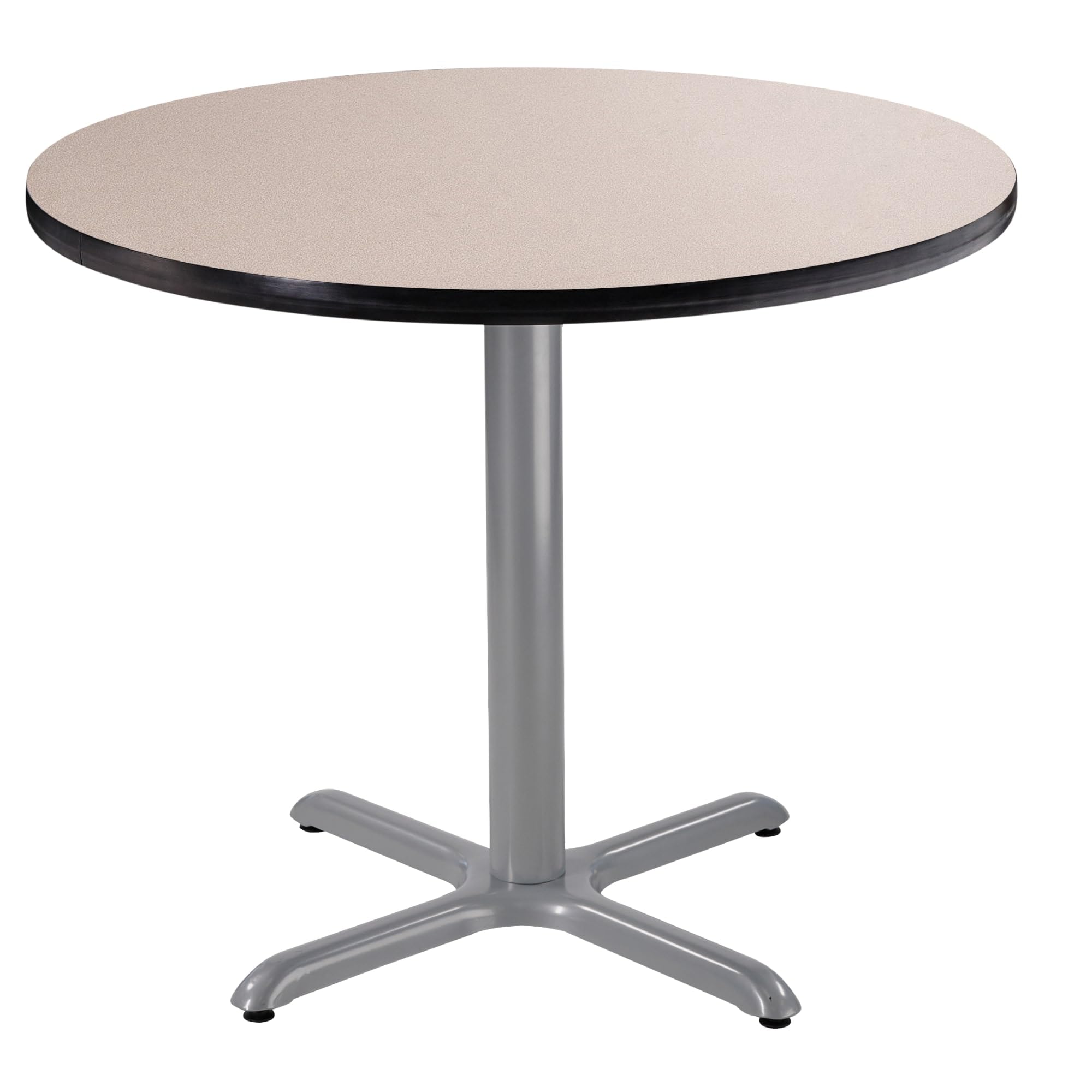 National Public Seating Nps 36&Quot; Round Cafe Table With X Base, 30&Quot; Height, Particleboard Core/T-Mold, Grey Nebula Top, Grey Frame