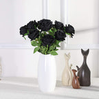 Tifuly Black Roses Artificial Flowers -12 Pcs Realistic Single Long Stem Fake Silk Roses Bouquet For Party Home Wedding Centerpi