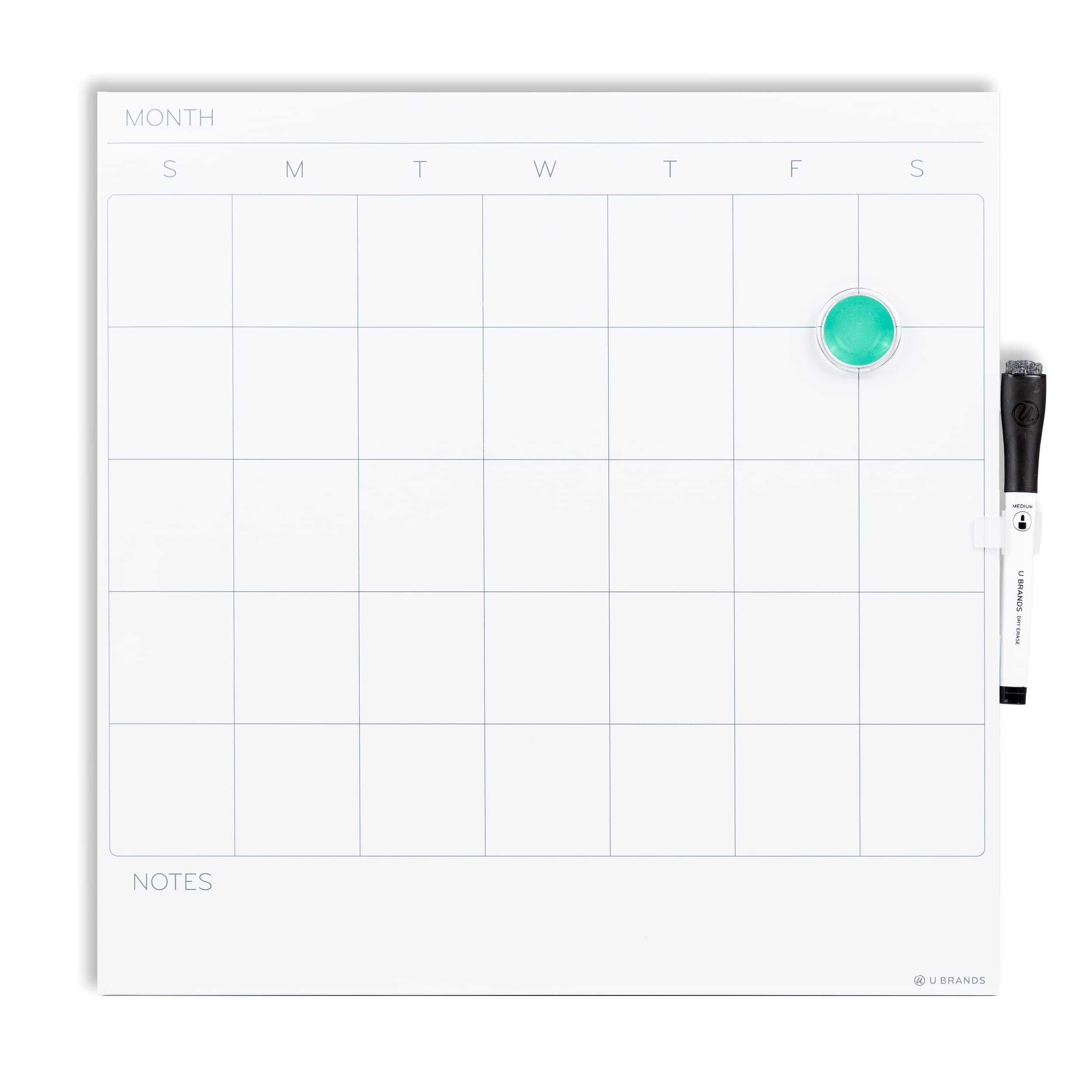 U Brands Square Magnetic Dry Erase Calendar Board, 14'X14', Frameless, Includes Marker And Magnet