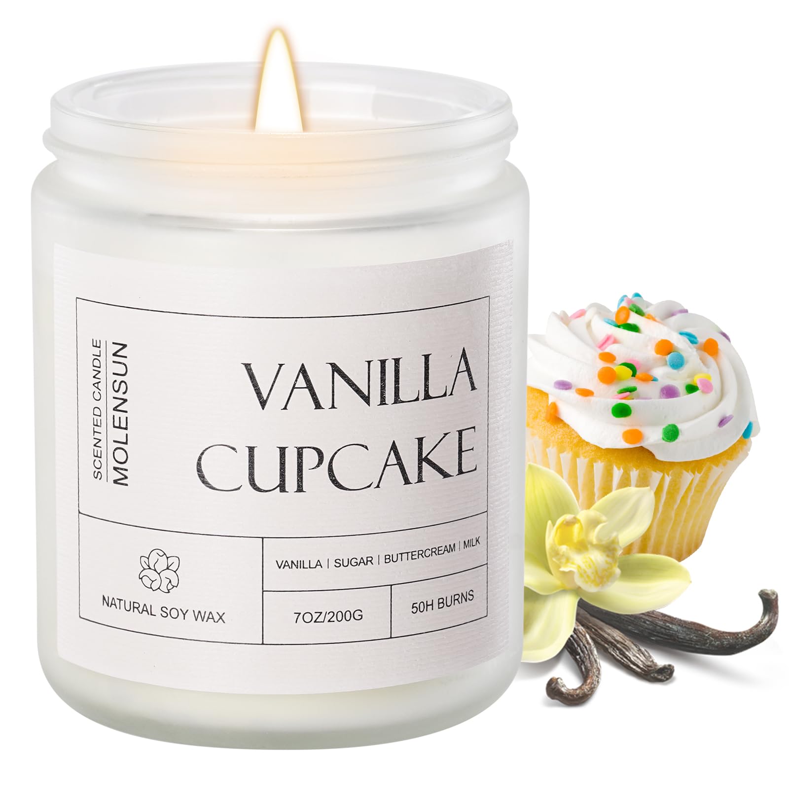 Vanilla Cupcake Scented Candle, Aromatherapy Jar Candles, 7 oz 50 Hour Long Lasting Candles, Soy Wax Candle Gift for Women