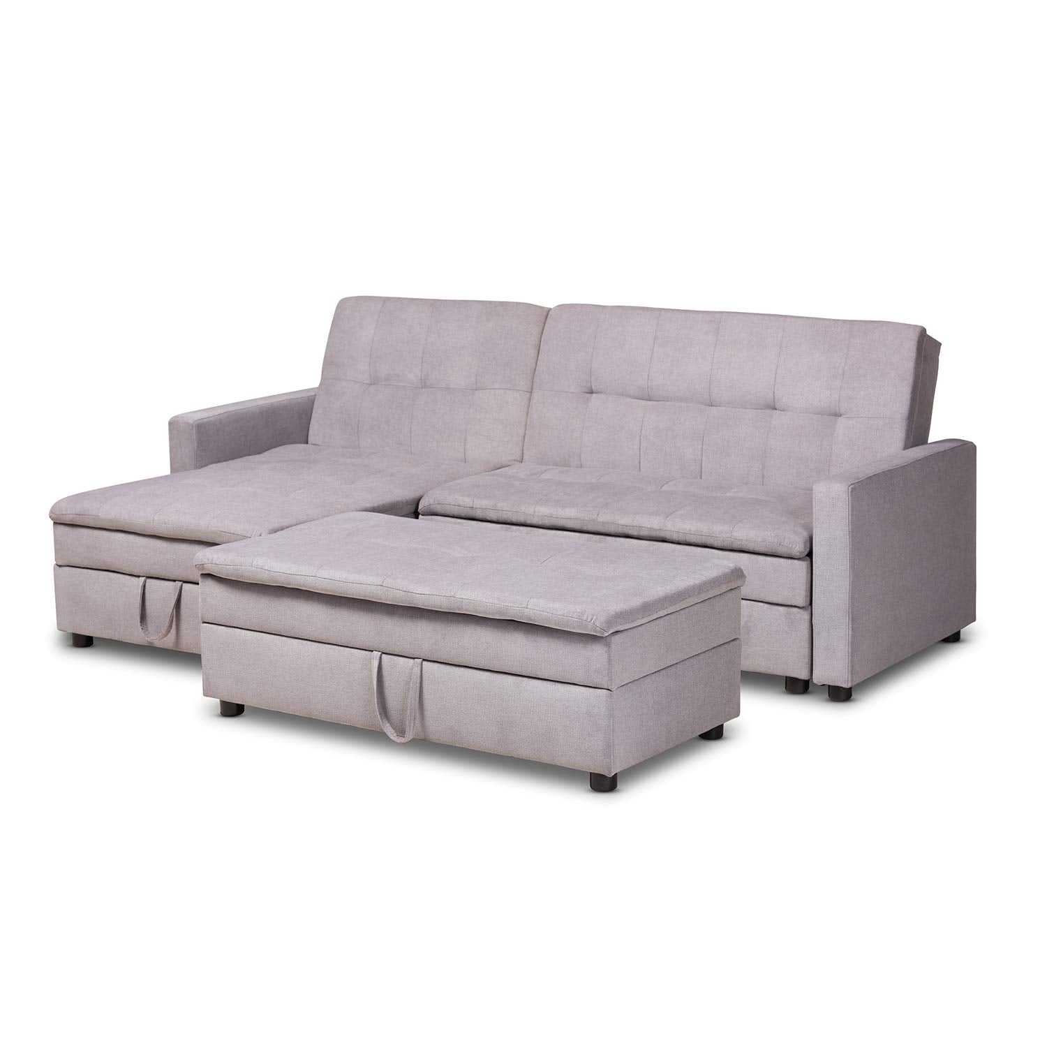 Baxton Studio Noa Modern and Contemporary Light Grey Fabric Upholstered Left Facing Storage Sectional Sleeper Sofa with Ottoman