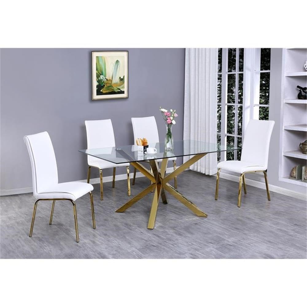 Best Quality Furniture 5Pc Dining Set (1 Table + 4 Chairs), White, Gold