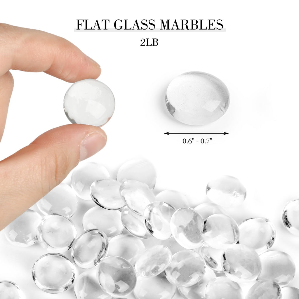 Domestar 2Lb Clear Flat Glass Marbles, Clear Glass Beads Decorative Gem Pebbles Mancala Stones For Vase Filler Table Scatter Hom