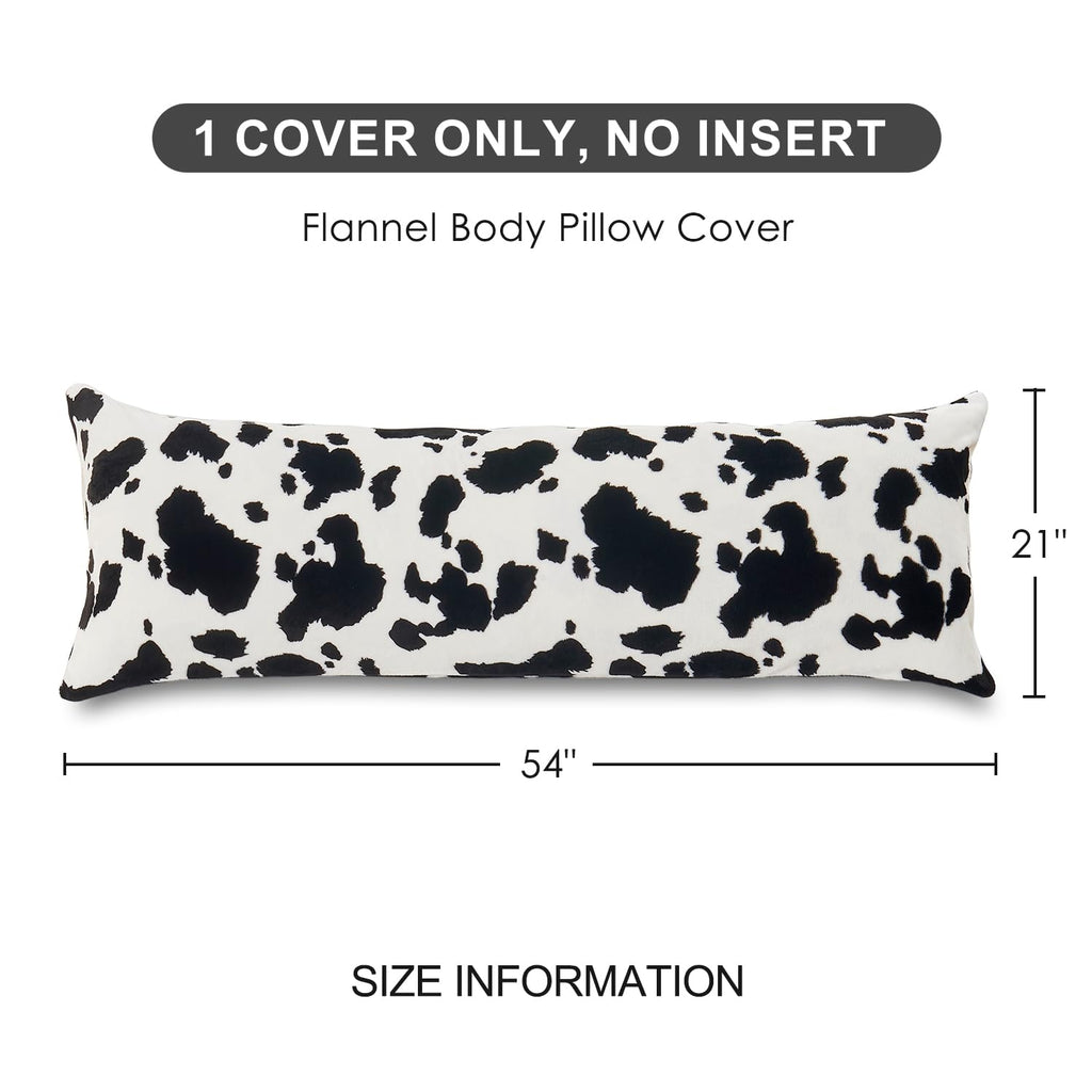 Sochow Body Pillow Cover 21X54 Inches, Super Soft And Cozy Cow Print Fleece Long Body Pillowcase With Zipper Closure,1 Pack, Bla