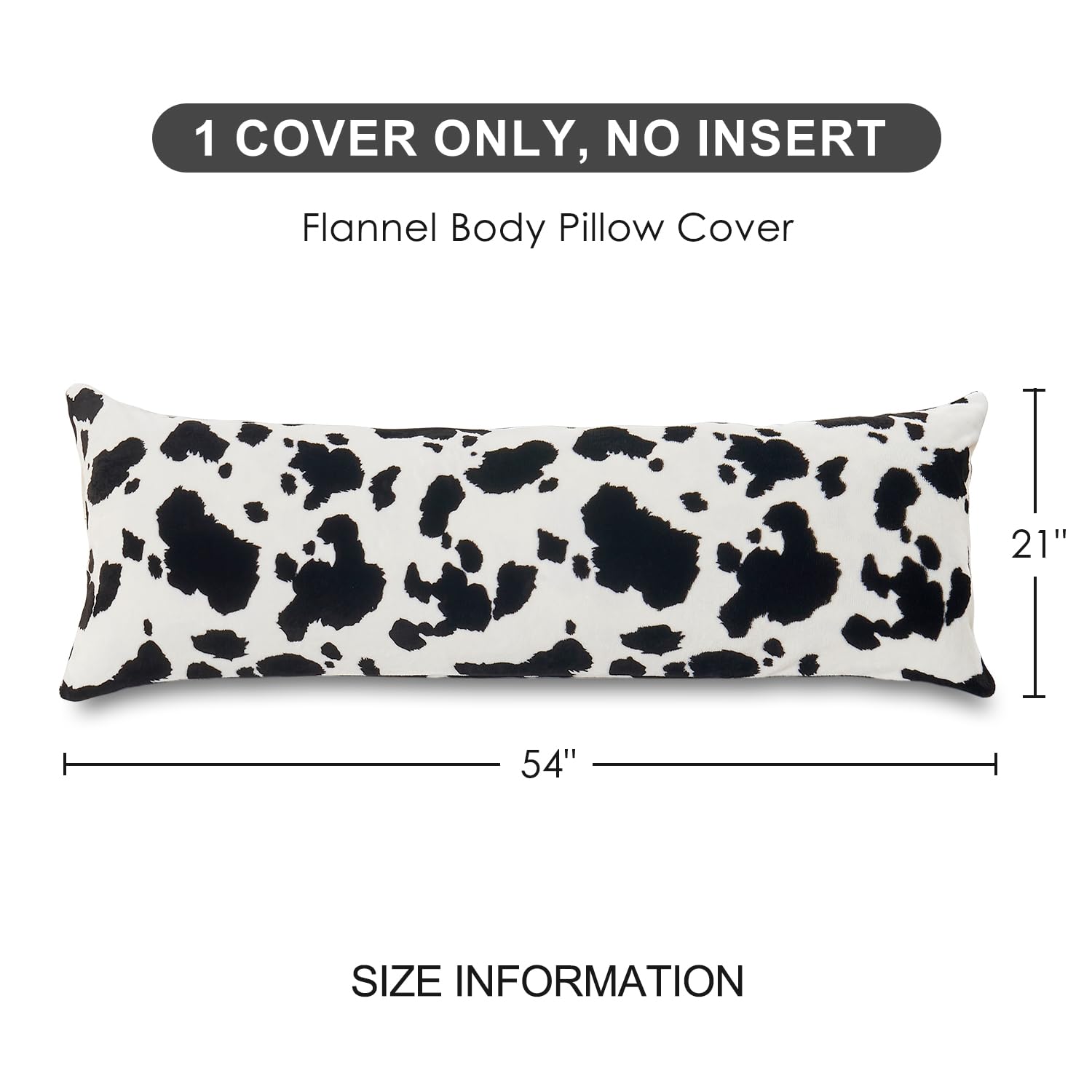 Sochow Body Pillow Cover 21X54 Inches, Super Soft And Cozy Cow Print Fleece Long Body Pillowcase With Zipper Closure,1 Pack, Bla