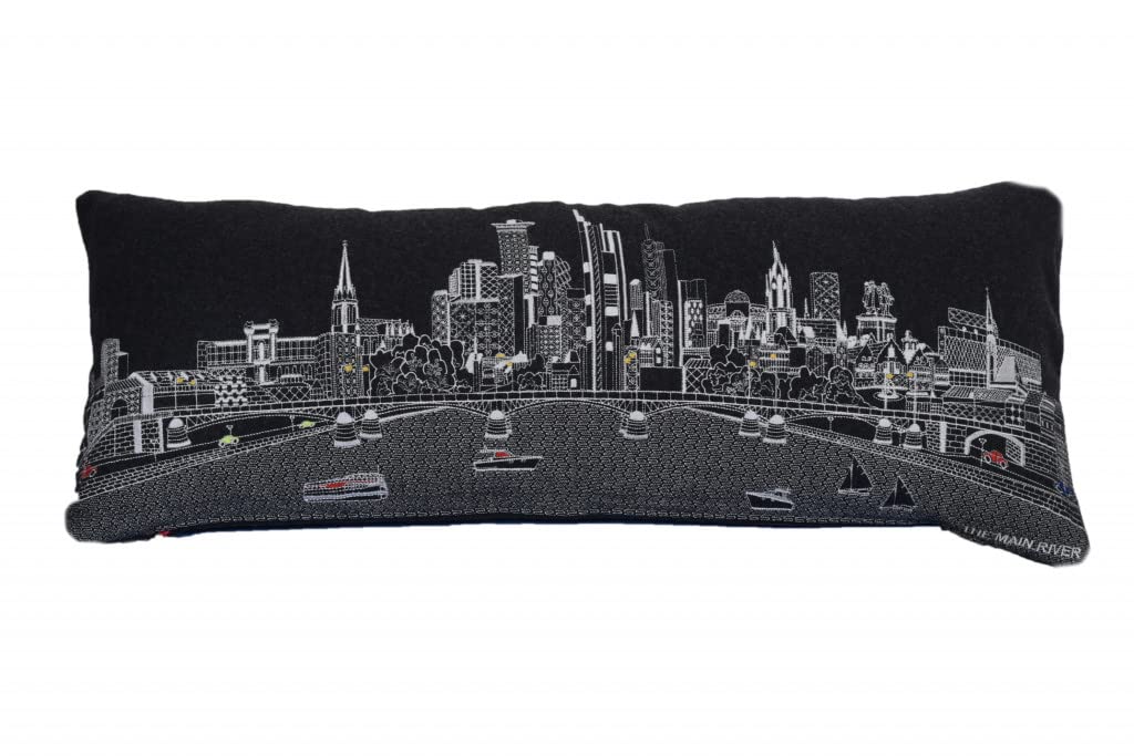 HomeRoots Grey 35' Black Frankfurt Nighttime Skyline Lumbar Decorative Pillow