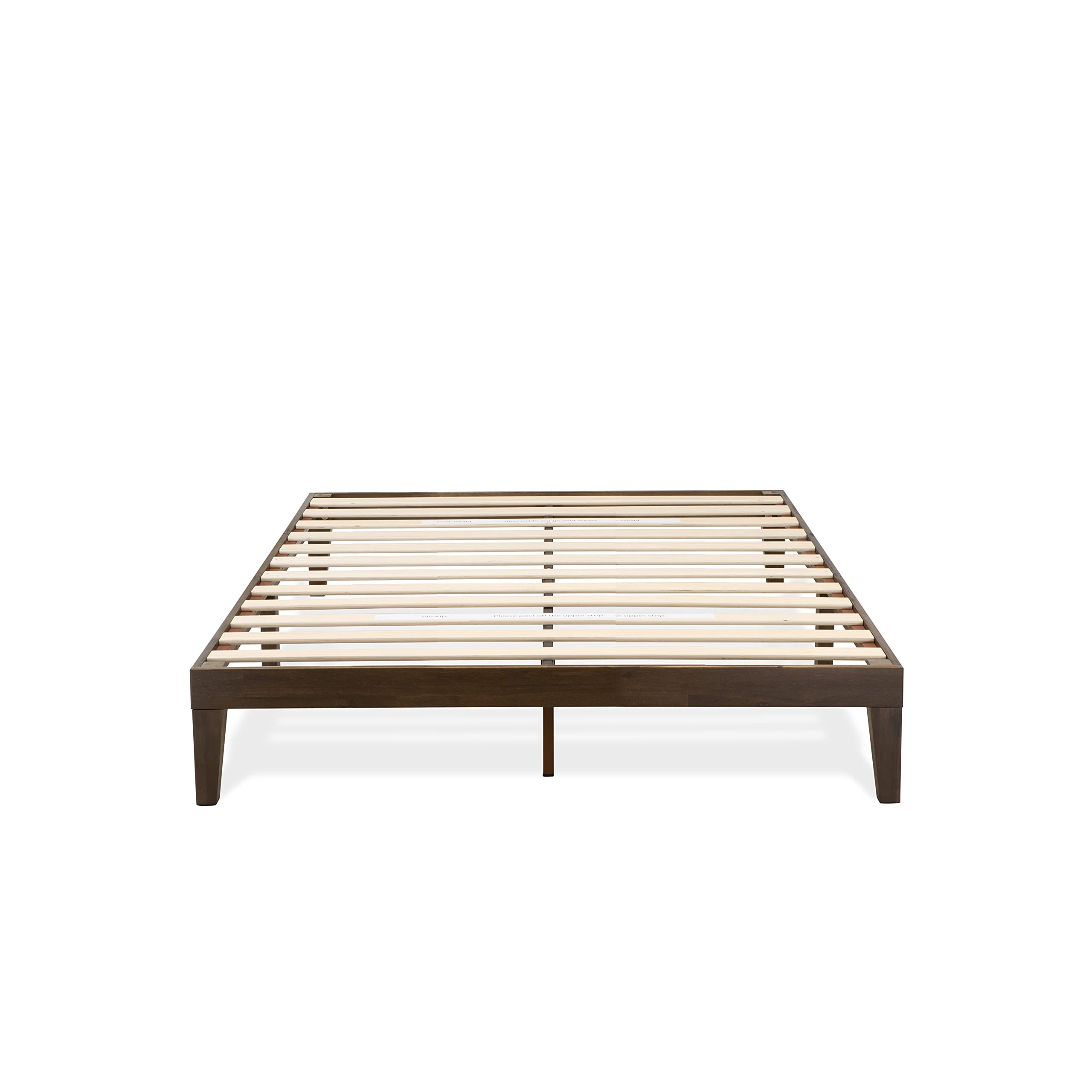 East West Furniture DNP-22-Q Queen Platform Bed Frame with 4 Solid Wood Legs and 2 Extra Center Legs - Walnut Finish