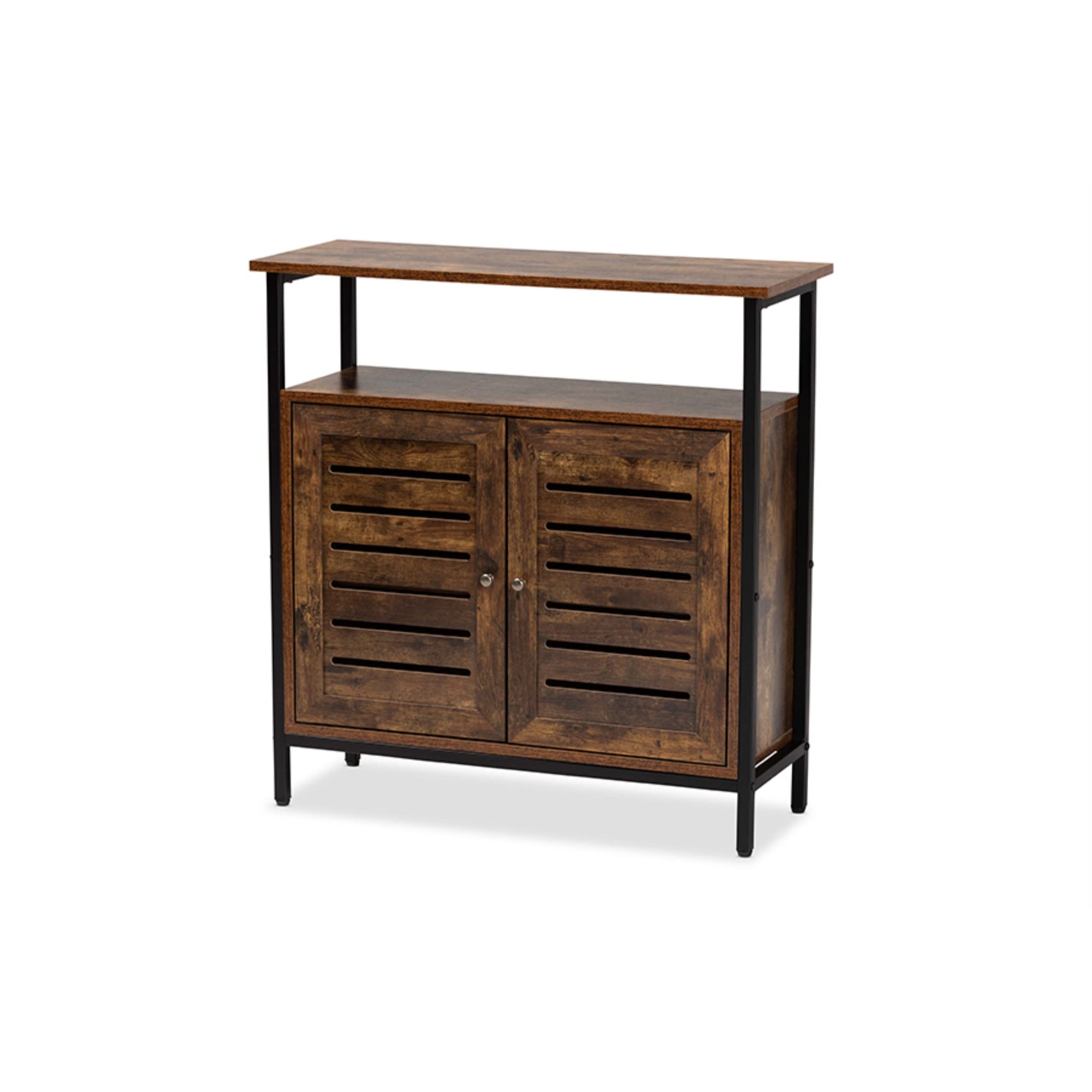 Wholesale Interiors Baxton Studio Wayland Brown Finished Wood and Gray Metal 2-Door Shoe Cabinet