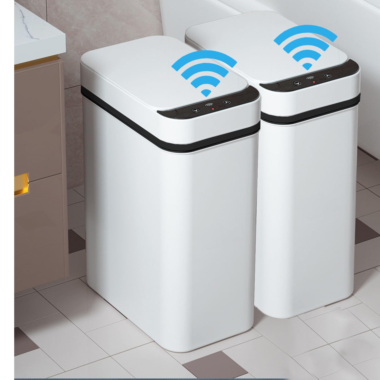 Yatmung 2 Pack - 2.5 Gallon Smart Trash Can Sensor Motion Slim Touchless Bathroom Trash Can - Skinny Trash Bin with Lid - Electr