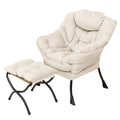 Welnow Lazy Chair With Ottoman, Modern Lounge Accent Chair With Armrests And A Side Pocket, Leisure Sofa Armchair, Reading Armchair With Footrest For Small Space, Beige