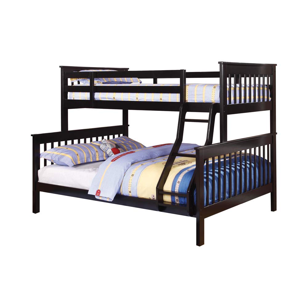 Benjara Mission Style Twin Over Full Bunk Bed With Attached Ladder, Black
