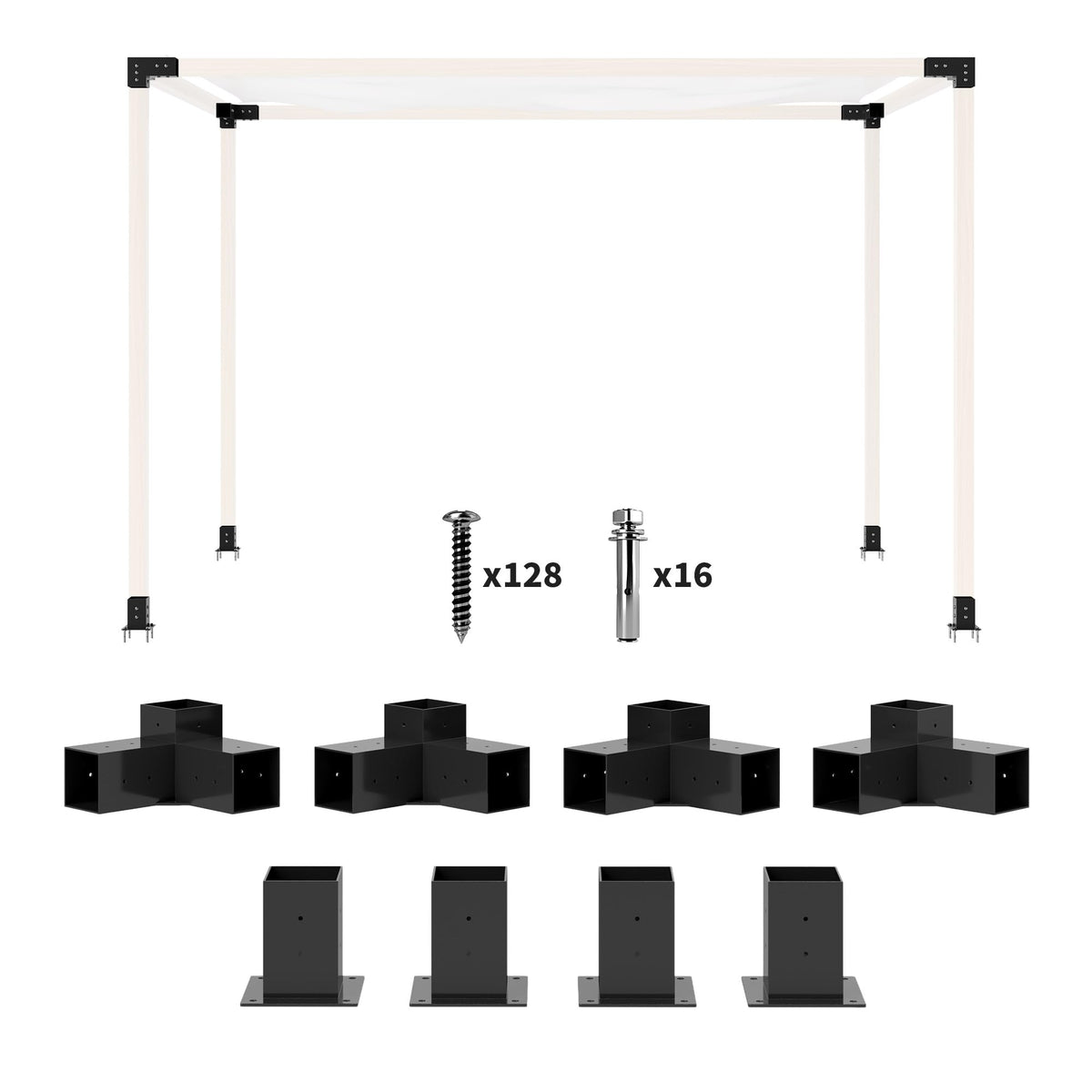 Outsunny Diy Pergola Kit, Pergola Brackets With 3-Way Corner Brackets And Post Base For 4' X 4' (Actual 3.6' X 3.6') Lumber,